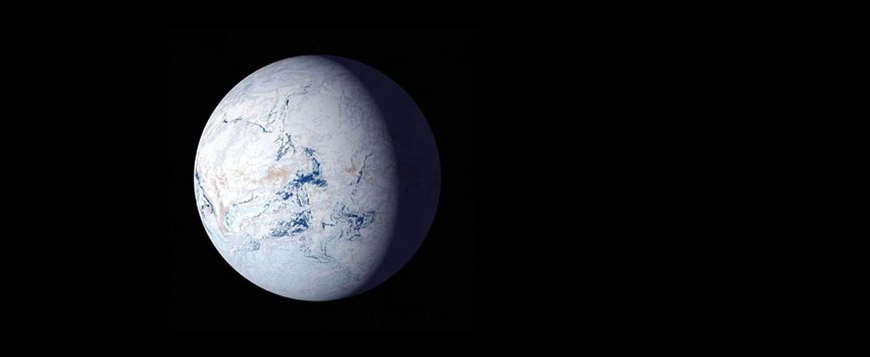 NASA artist's impression of a largely ice-covered Snowball Earth